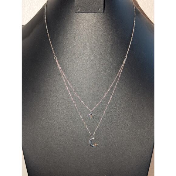 JCM Jewelry - JCM Stainless Steel Double Strand Stars & Moon Two Tone Pendants Chain Necklace
